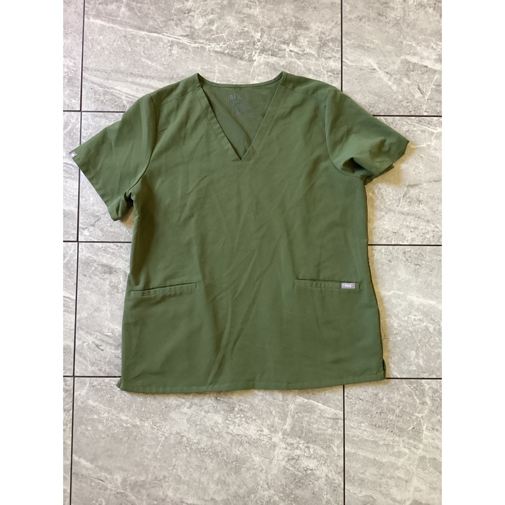 FIGS Technical Collection Women XL Olive Green V-Neck Scrub Top FW1100 Pockets